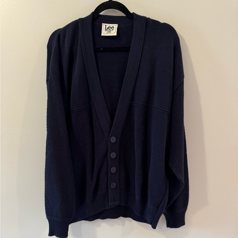 Lee Sports Men's Dark Navy Button-Front Knit Cardigan XL